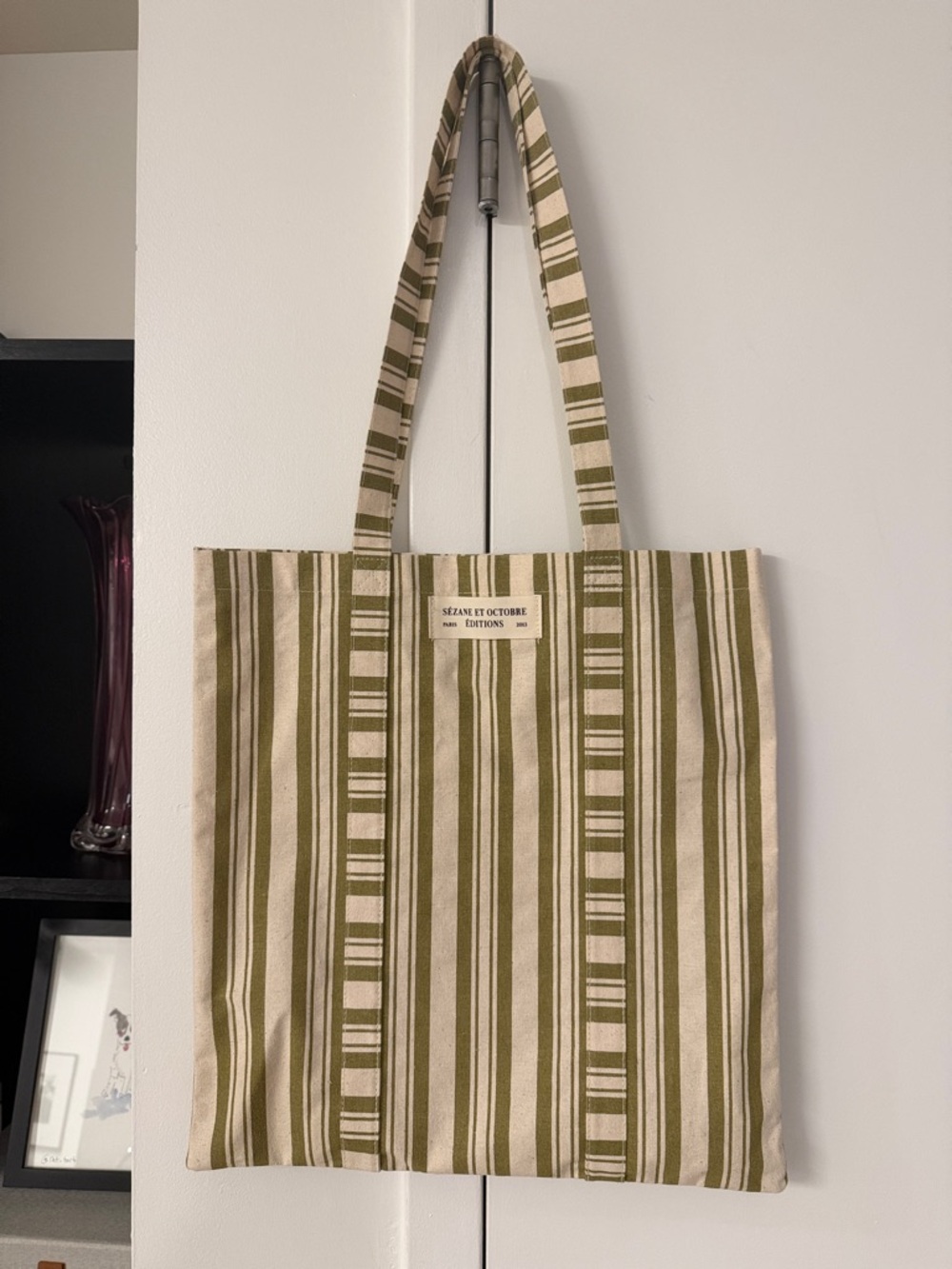 Sezane Striped Tote Bag in Green